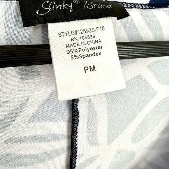 Slinky Brand Sz PM Petite Medium White Navy Blue Stretchy Blouse Shirt Top - Picture 2 of 7